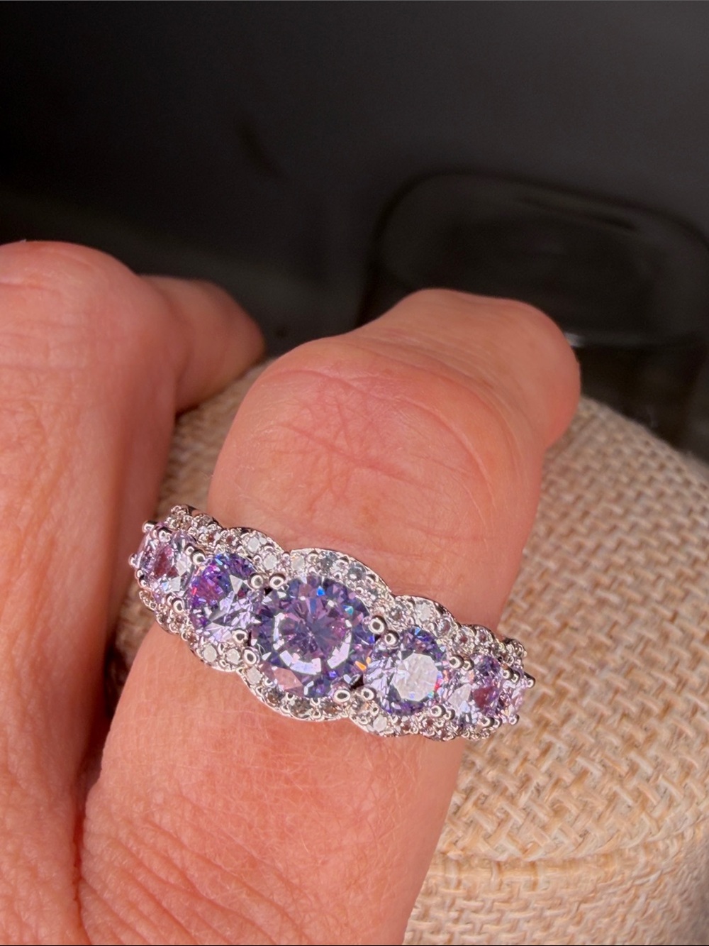 Bomb Party Lavender-Center Halo seven Stone Ring - Sz 8 - Picture 2 of 2